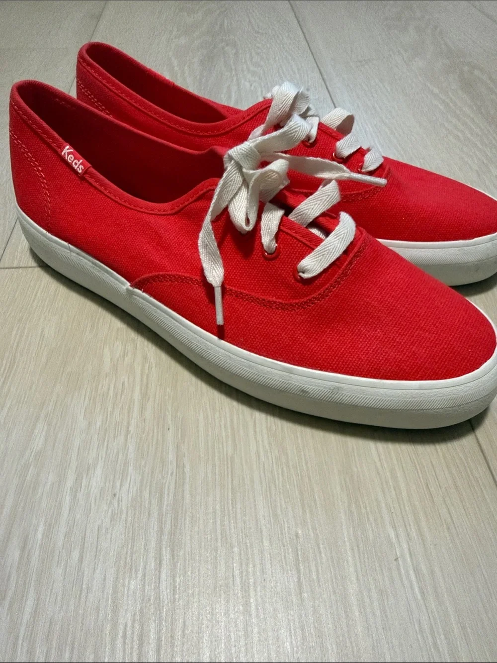 Keds Red Canvas Low-Top Sneakers with White Laces